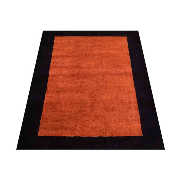 Latitude Run® Elkader Solid HandKnotted Silk Orange Black Area Rug